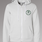 Front view of a silver colored hoodie with the Butterfly Bakery of Vermont logo positioned on the left chest