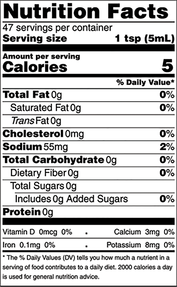 Nutrition facts label for a Butterfly Bakery of Vermont whole seed mustard.
