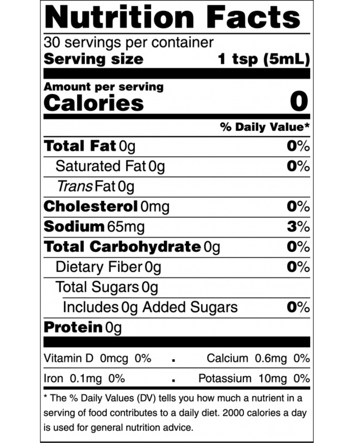 Nutrition facts label for Dutchess Mystery Pepper hot sauce from Butterfly Bakery of Vermont