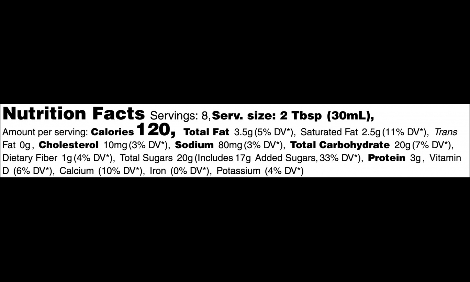 Nutrition facts label for a product with detailed calorie and ingredient information.