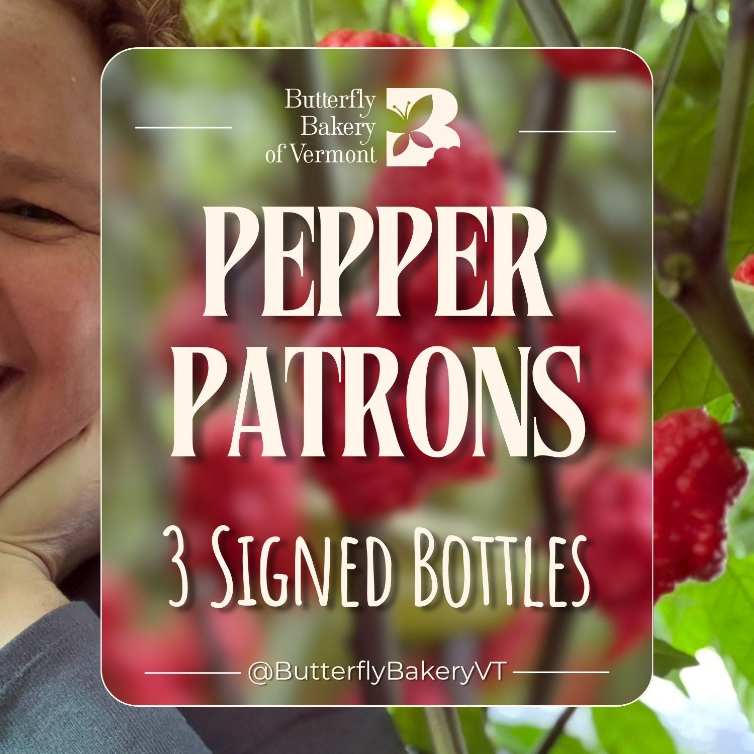 Graphic badge for the Butterfly Bakery of Vermont Pepper Patrons club