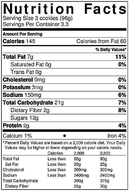 Nutritional label for Butterfly Bakery of Vermont Maple Spice Snaps