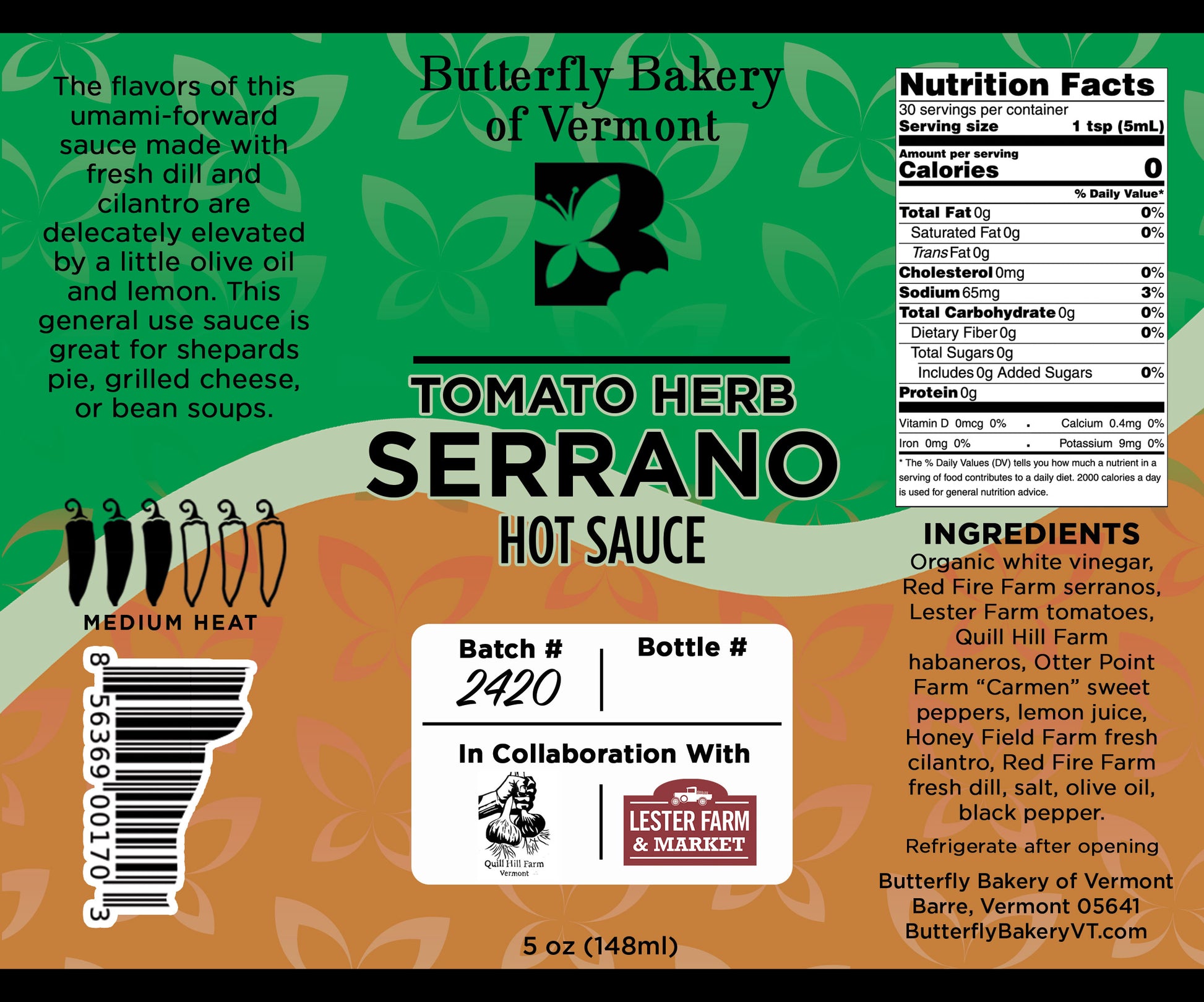 Tomato Herb Serrano Hot Sauce - Butterfly Bakery of Vermont