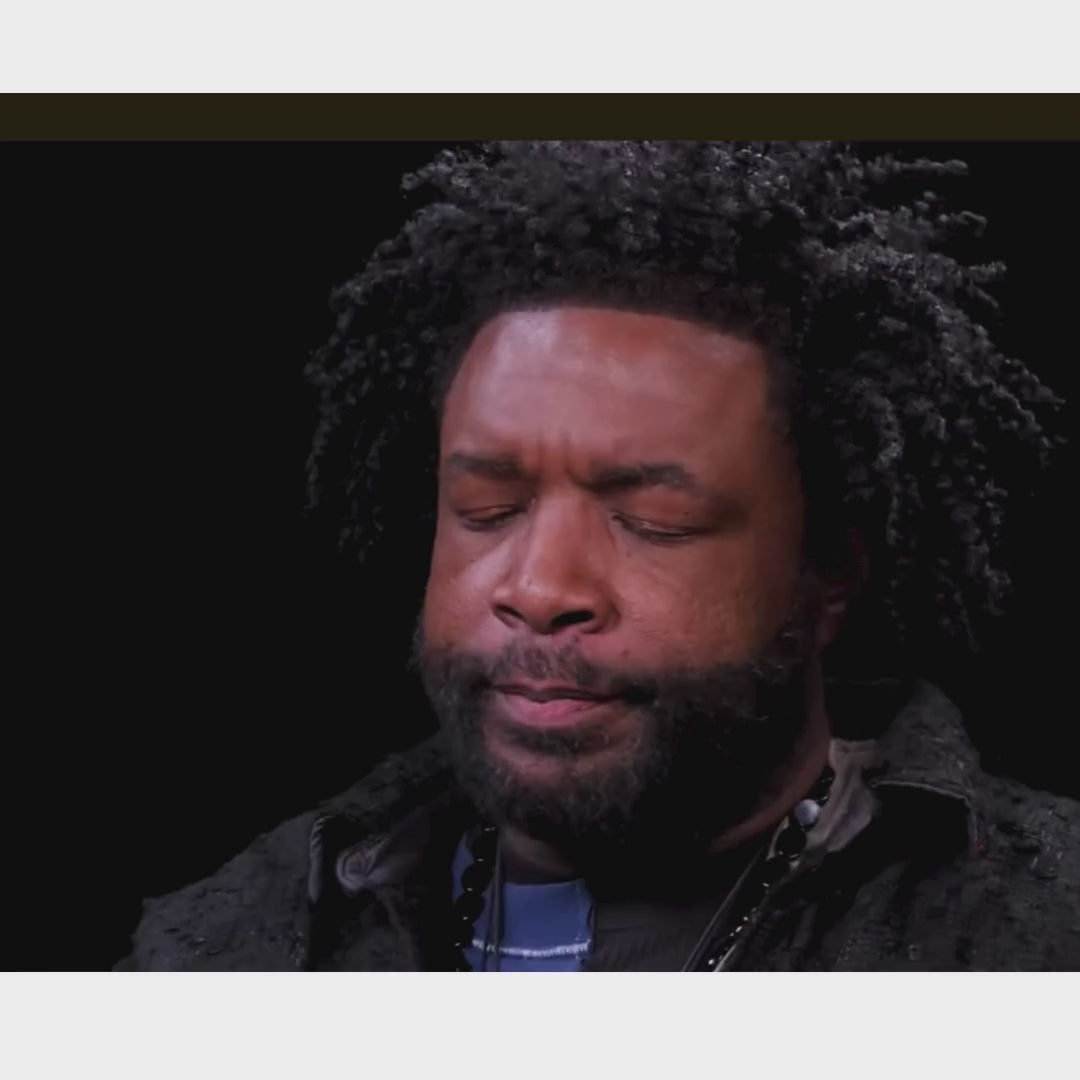 Video clip of QuestLove eating Hot House hot sauce on Hot Ones