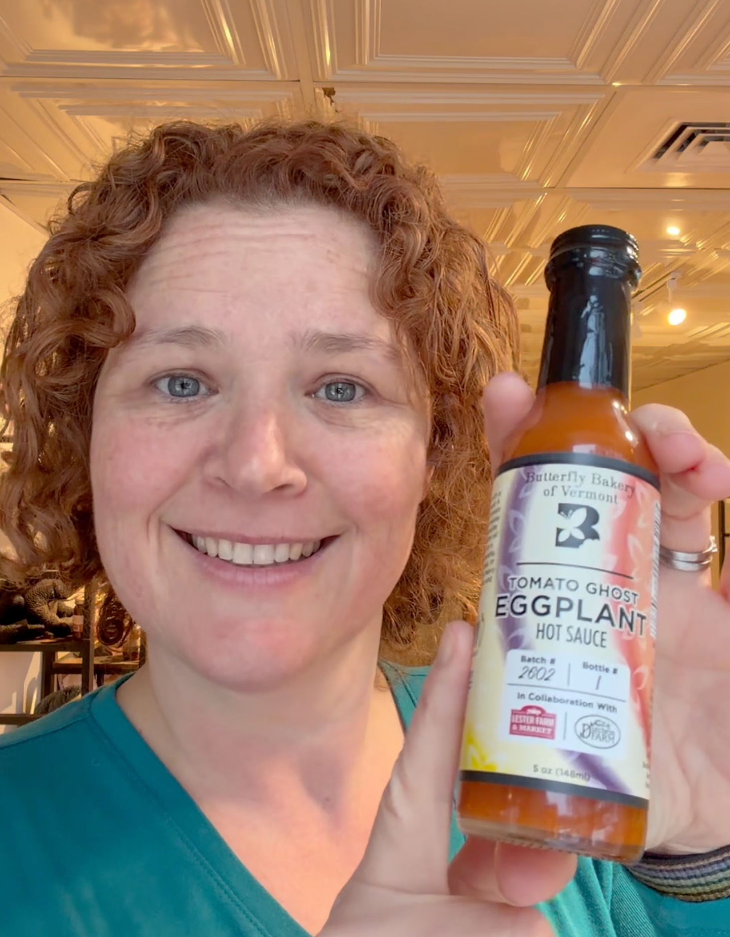 Video of Claire Georges talking about Tomato Ghost Eggplant hot sauce from Butterfly Bakery of Vermont