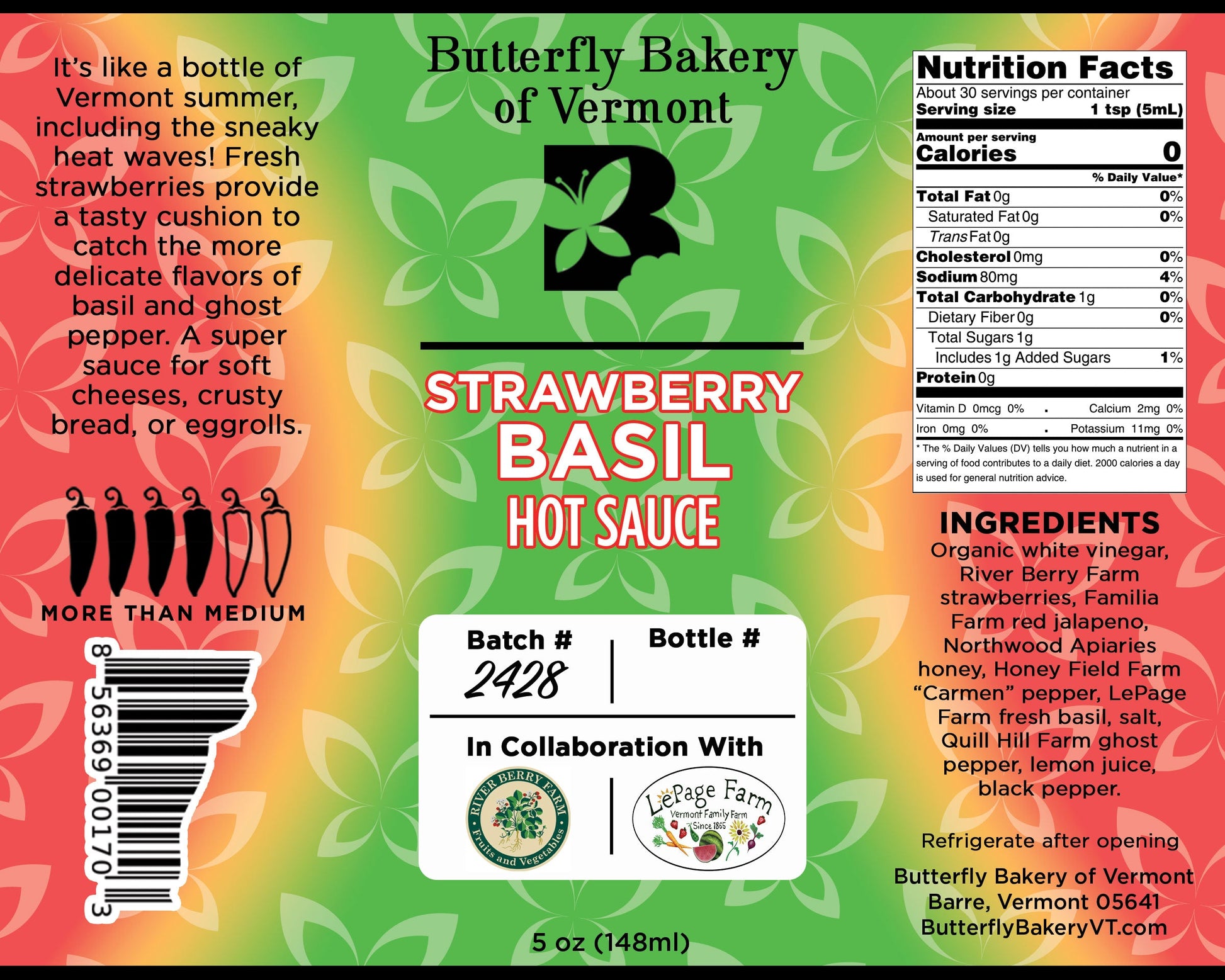 Strawberry Basil Hot Sauce - Butterfly Bakery of Vermont