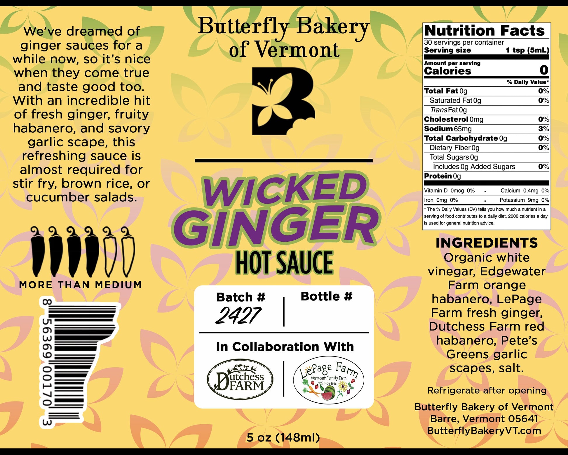 Wicked Ginger Hot Sauce - Butterfly Bakery of Vermont