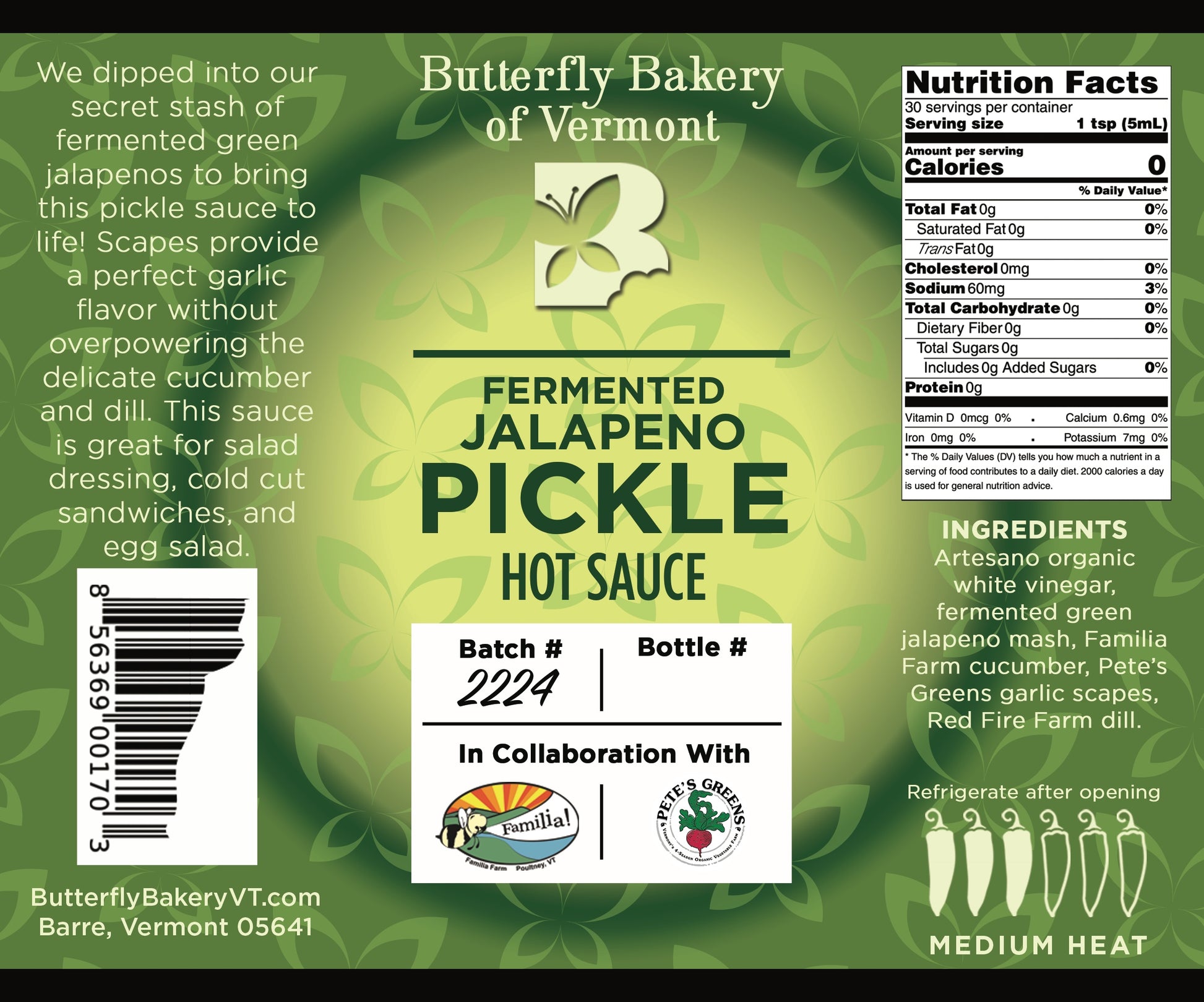 Fermented Jalapeno Pickle Hot Sauce - Butterfly Bakery of Vermont