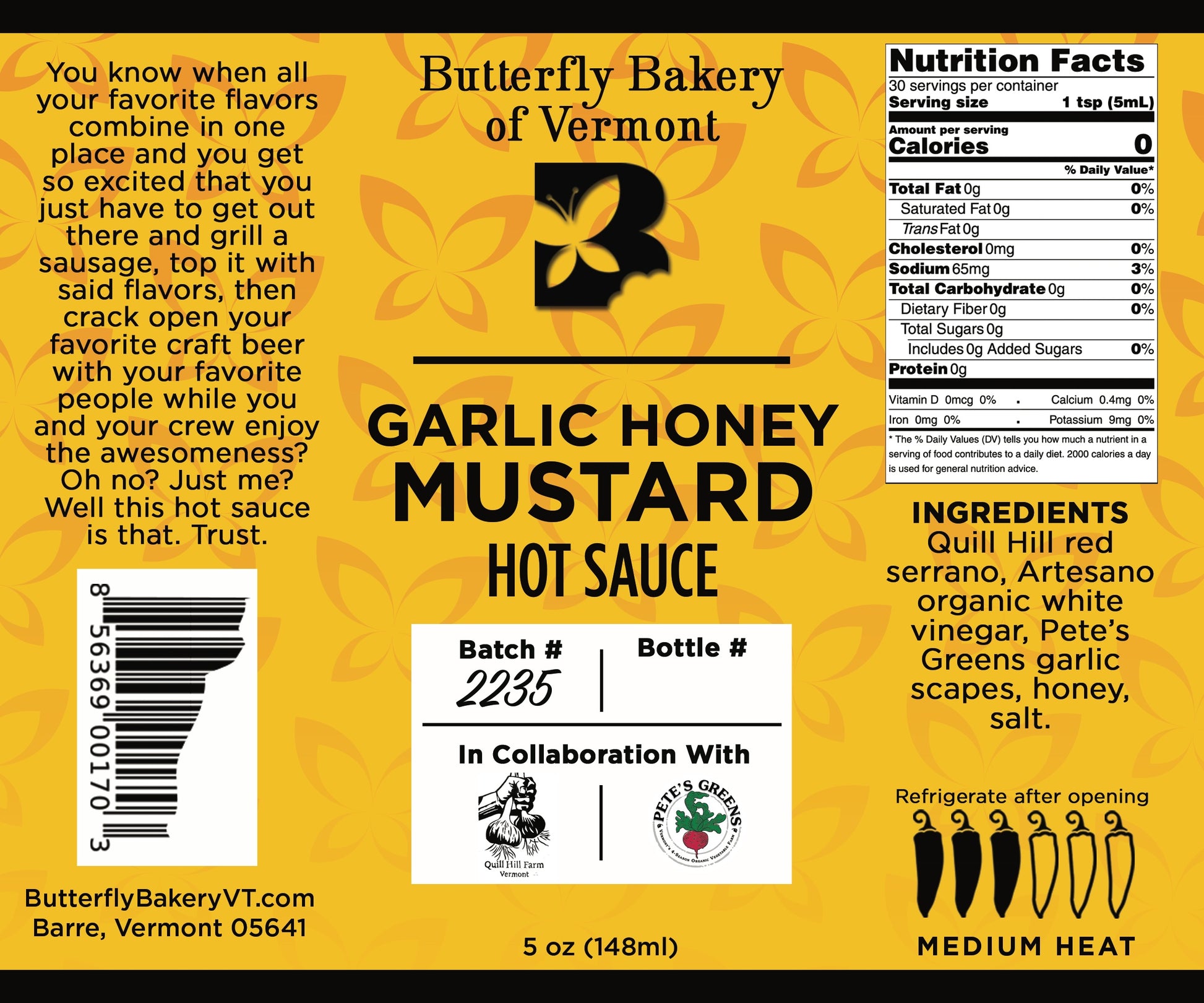 Garlic Honey Mustard Hot Sauce - Butterfly Bakery of Vermont