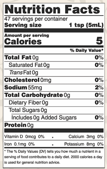 Nutrition label for Gustard Mustard from Butterfly Bakery of Vermont